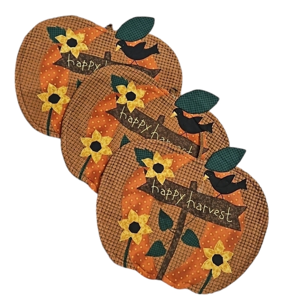 Set of 3 Quilted Cotton Pumpkin Placemats